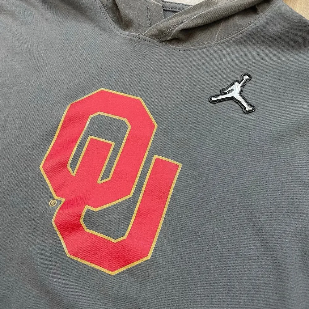 Jordan Oklahoma Sooners Hoodie Mens L Gray Dri Fit Long Sleeve OU Football